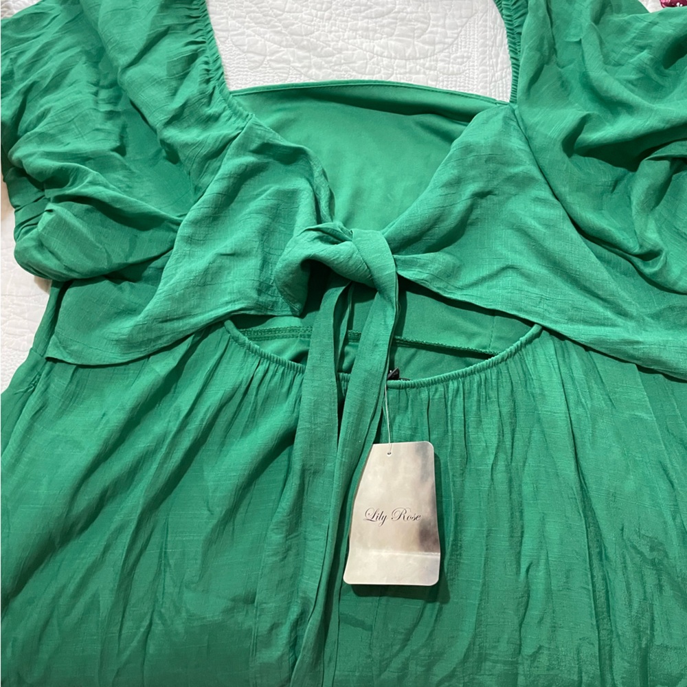 Plus size Green Square Neck Dress with tie in back size 2x - Picture 9 of 11
